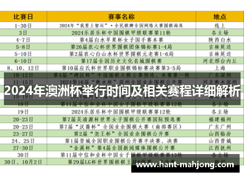 2024年澳洲杯举行时间及相关赛程详细解析